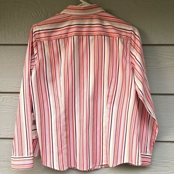 Jones New York petite Button Up Blouse coral stripe career office preppy PL - Picture 7 of 8